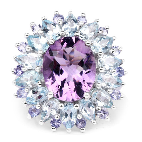 Bids.com "7.79 Carat Genuine Amethyst, Blue Topaz and Tanzanite .925 Sterling Silver Ring Rings