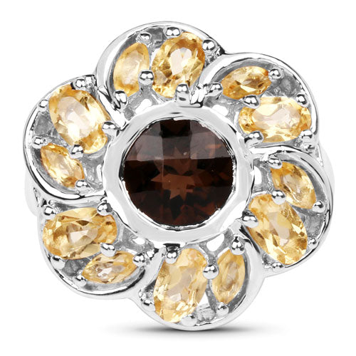 Bids.com 3.46 Carat Genuine Smoky Quartz & Citrine .925 Sterling Silver Ring Rings