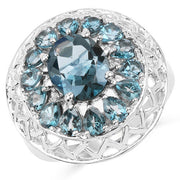 Bids.com 5.98 Carat Genuine London Blue Topaz .925 Sterling Silver Ring Rings