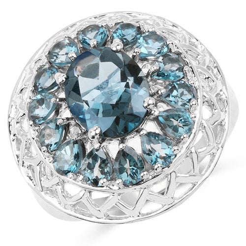Bids.com 5.98 Carat Genuine London Blue Topaz .925 Sterling Silver Ring Rings
