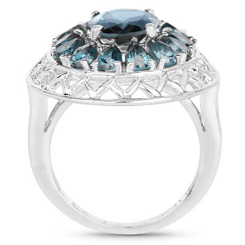 Bids.com 5.98 Carat Genuine London Blue Topaz .925 Sterling Silver Ring Rings