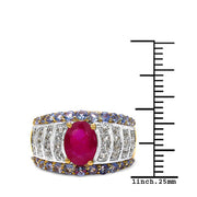 Bids.com 14K Yellow Gold Plated 3.02 Carat Genuine Ruby, Tanzanite & White Topaz .925 Sterling Silver Ring Rings