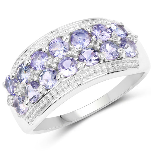 Bids.com 1.44 Carat Genuine Tanzanite & White Topaz .925 Sterling Silver Ring Rings