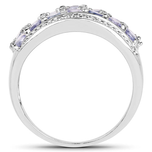 Bids.com 1.44 Carat Genuine Tanzanite & White Topaz .925 Sterling Silver Ring Rings