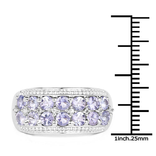 Bids.com 1.44 Carat Genuine Tanzanite & White Topaz .925 Sterling Silver Ring Rings