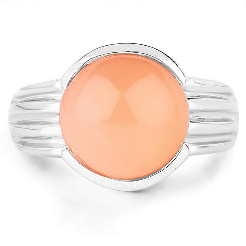 Bids.com 6.00 Carat Genuine Peach Moonstone .925 Sterling Silver Ring Rings