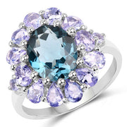 Bids.com 5.41 Carat Genuine London Blue Topaz and Tanzanite .925 Sterling Silver Ring Rings