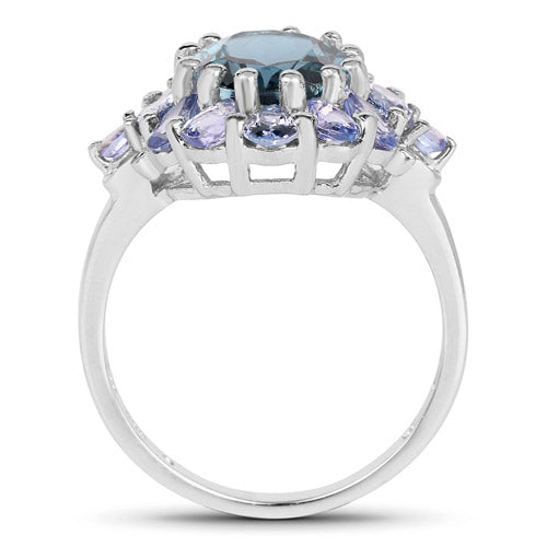 Bids.com 5.41 Carat Genuine London Blue Topaz and Tanzanite .925 Sterling Silver Ring Rings