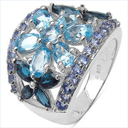Bids.com 6.06 Carat Genuine Blue Topaz, London Blue Topaz & Tanzanite .925 Sterling Silver Ring Rings