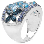 Bids.com 6.06 Carat Genuine Blue Topaz, London Blue Topaz & Tanzanite .925 Sterling Silver Ring Rings