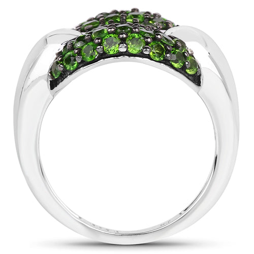 Bids.com 1.82 Carat Genuine Chrome Diopside .925 Sterling Silver Ring Rings