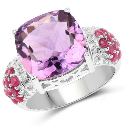 Bids.com 6.55 Carat Genuine Amethyst, Ruby and White Topaz .925 Sterling Silver Ring Rings
