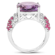 Bids.com 6.55 Carat Genuine Amethyst, Ruby and White Topaz .925 Sterling Silver Ring Rings