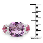 Bids.com 6.55 Carat Genuine Amethyst, Ruby and White Topaz .925 Sterling Silver Ring Rings