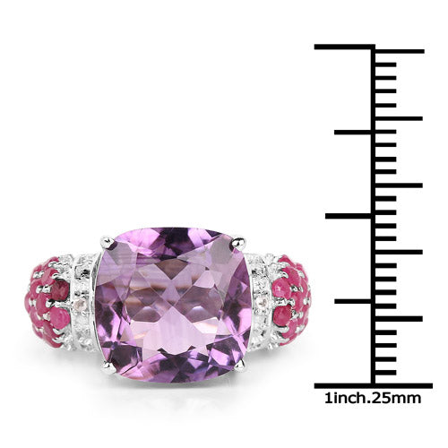 Bids.com 6.55 Carat Genuine Amethyst, Ruby and White Topaz .925 Sterling Silver Ring Rings