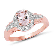 Bids.com 14K Rose Gold Plated 0.73 Carat Genuine Morganite & White Topaz .925 Sterling Silver Ring Rings
