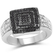 Bids.com 0.55 Carat Genuine Black Diamond and White Diamond .925 Sterling Silver Ring Rings