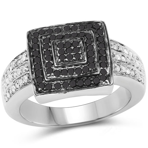 Bids.com 0.55 Carat Genuine Black Diamond and White Diamond .925 Sterling Silver Ring Rings