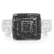 Bids.com 0.55 Carat Genuine Black Diamond and White Diamond .925 Sterling Silver Ring Rings