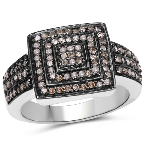 Bids.com 0.42 Carat Genuine Champagne Diamond .925 Sterling Silver Ring Rings