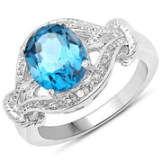 Bids.com 3.26 Carat Genuine London Blue Topaz & White Diamond .925 Sterling Silver Ring Rings