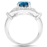 Bids.com 3.26 Carat Genuine London Blue Topaz & White Diamond .925 Sterling Silver Ring Rings