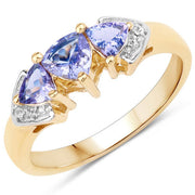 Bids.com 0.90 Carat Genuine Tanzanite and White Topaz .925 Sterling Silver Ring Rings