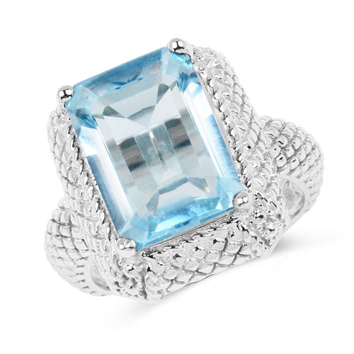 Bids.com 9.25 Carat Genuine Blue Topaz .925 Sterling Silver Ring Rings