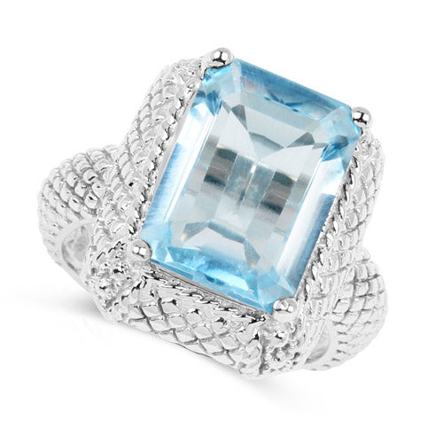 Bids.com 9.25 Carat Genuine Blue Topaz .925 Sterling Silver Ring Rings