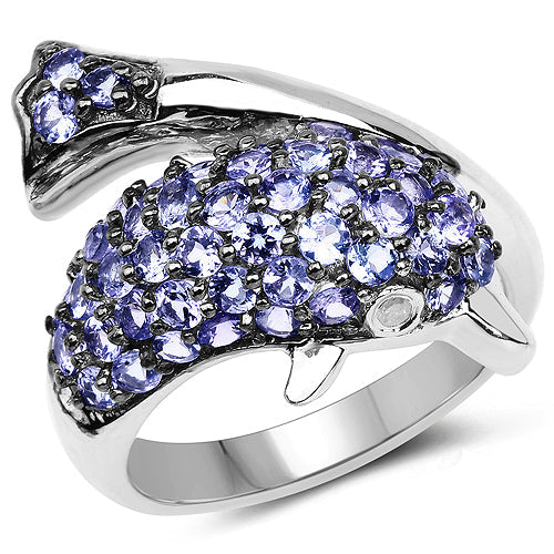 Bids.com 1.45 Carat Genuine Tanzanite and White Diamond .925 Sterling Silver Ring Rings