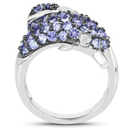 Bids.com 1.45 Carat Genuine Tanzanite and White Diamond .925 Sterling Silver Ring Rings