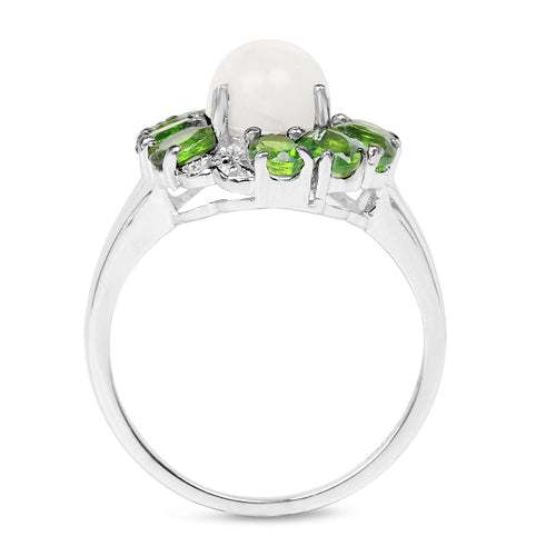 Bids.com 2.93 Carat Genuine Ethiopian Opal, Chrome Diopside & White Topaz .925 Sterling Silver Ring Rings