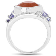 Bids.com 4.67 Carat Genuine Peach Moonstone and Tanzanite .925 Sterling Silver Ring Rings
