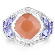 Bids.com 4.67 Carat Genuine Peach Moonstone and Tanzanite .925 Sterling Silver Ring Rings