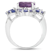 Bids.com 4.88 Carat Genuine Amethyst and Tanzanite .925 Sterling Silver Ring Rings