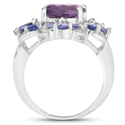 Bids.com 4.88 Carat Genuine Amethyst and Tanzanite .925 Sterling Silver Ring Rings