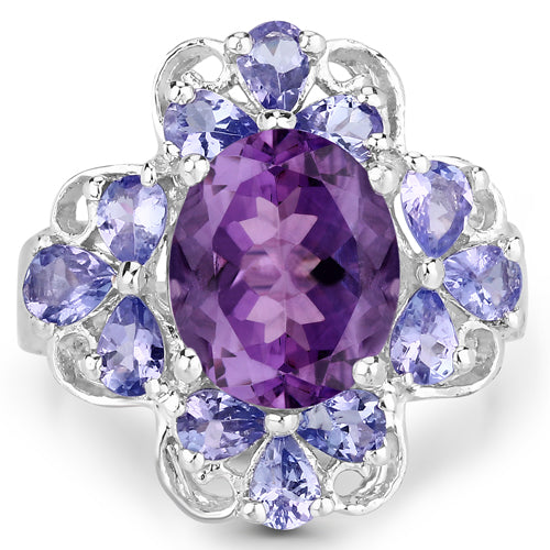 Bids.com 4.88 Carat Genuine Amethyst and Tanzanite .925 Sterling Silver Ring Rings