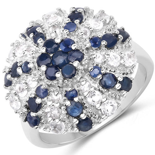 Bids.com 1.78 Carat Genuine Blue Sapphire & White Topaz .925 Sterling Silver Ring Rings