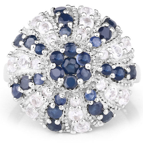 Bids.com 1.78 Carat Genuine Blue Sapphire & White Topaz .925 Sterling Silver Ring Rings