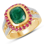 Bids.com 14K Yellow Gold Plated 4.80 ct. t.w. Dyed Emerald and Ruby Ring in Sterling Silver Rings