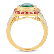 Bids.com 14K Yellow Gold Plated 4.80 ct. t.w. Dyed Emerald and Ruby Ring in Sterling Silver Rings