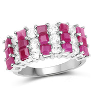 Bids.com 4.14 Carat Genuine Ruby and White Topaz .925 Sterling Silver Ring Rings