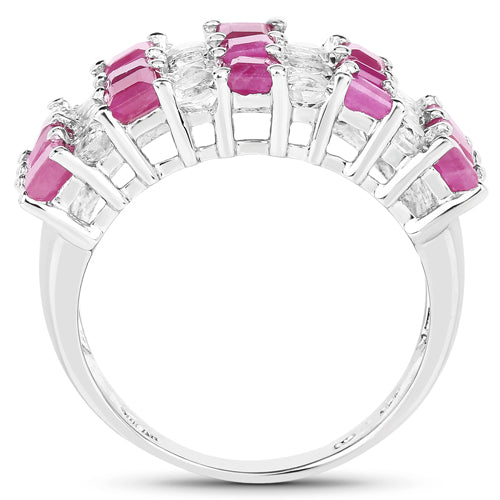 Bids.com 4.14 Carat Genuine Ruby and White Topaz .925 Sterling Silver Ring Rings