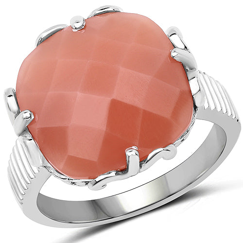 Bids.com 12.75 Carat Genuine Peach Moonstone .925 Sterling Silver Ring Rings