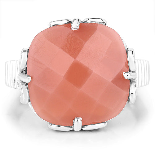 Bids.com 12.75 Carat Genuine Peach Moonstone .925 Sterling Silver Ring Rings