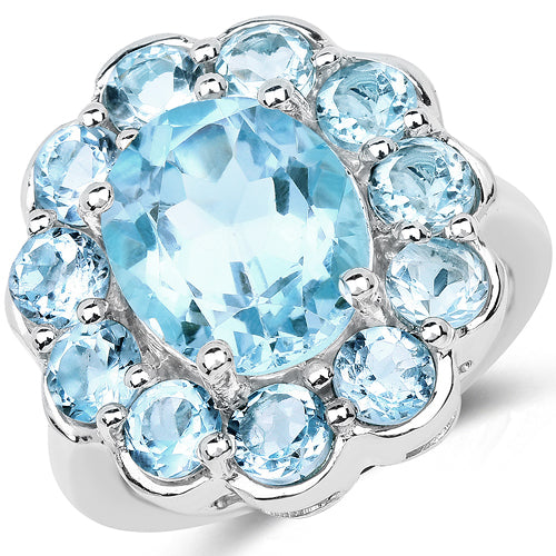 Bids.com 8.67 Carat Genuine Blue Topaz .925 Sterling Silver Ring Rings