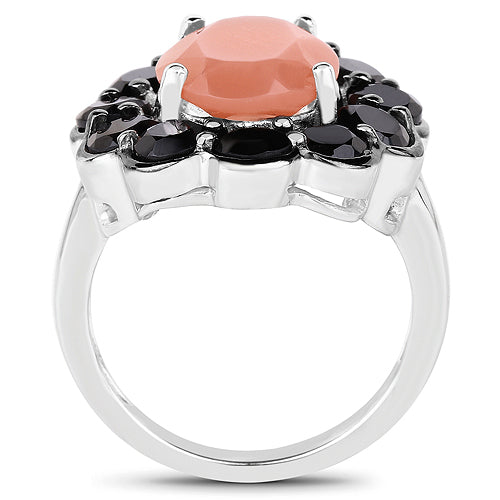 Bids.com 7.88 Carat Genuine Peach Moonstone and Black Spinel .925 Sterling Silver Ring Rings