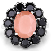 Bids.com 7.88 Carat Genuine Peach Moonstone and Black Spinel .925 Sterling Silver Ring Rings