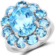 Bids.com 8.77 Carat Genuine Swiss Blue Topaz .925 Sterling Silver Ring Rings