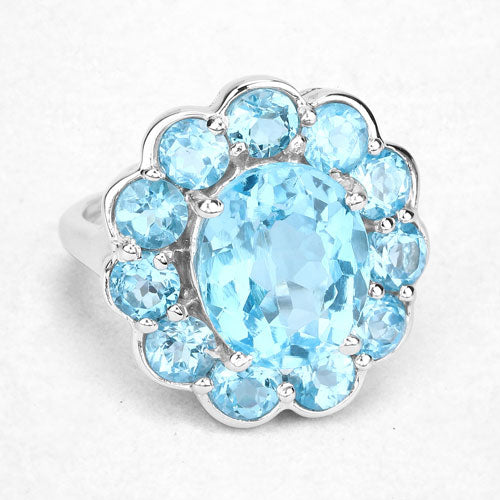 Bids.com 8.77 Carat Genuine Swiss Blue Topaz .925 Sterling Silver Ring Rings